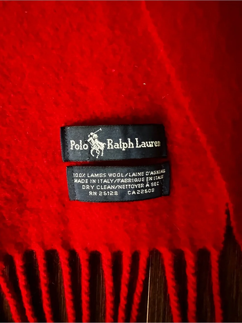Polo Ralph Lauren Made In Italy Lambswool Scarf Big Pony Red 12x62” Rectangle